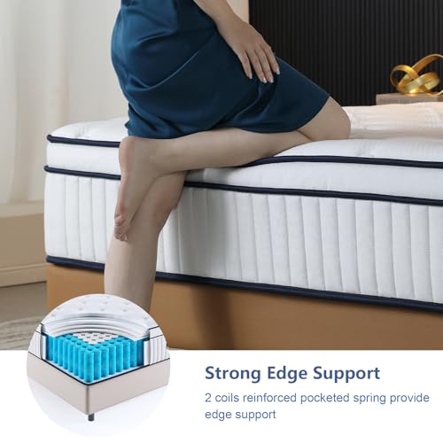 Image of Full Size Mattress, 10 Inch Luxury Full Mattress in a Box, Cooling Memory Foam Mattresses with Individual Pocket Coils, Pressure Relief, Medium Firm, Fiberglass Free, 365-Night Trial