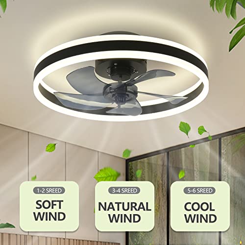 AHAWILL Fandelier Ceiling Fans with Lights and Remote,Modern Flush Mount Ceiling Fan with Light 6 Speeds Timing,Low Profile Ceiling Fans for Bedroom,Study,Dining Room,etc.(19.7\" Black)