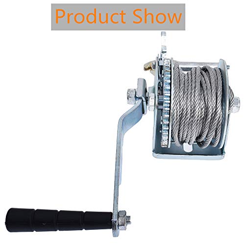 Heavy Duty Hand Winch 600Lbs Hand Crank Strap Gear with 8m Steel Wire Manual Operated Two-Way Ratchet ATV Boat Trailer Marine for Trailering or Loading Boats Personal Watercraft and Lawn Equipment - Image 5