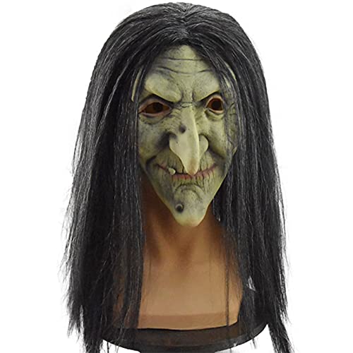 Old Witch Mask with Long Hair, Adult Women Witches Masks Costume Horror Scary Dress Up Halloween Costume Party Props Outdoor Garden Yard Mask Decor Latex Masks-image-46