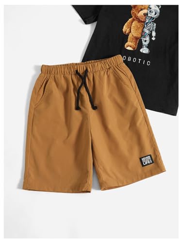 Image of Floerns Boy's 2 Piece Outfits Cartoon Graphic Tee and Drawstring Waist Shorts Sets with Pocket