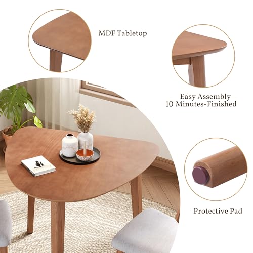 Image of Merax 3-Piece Modern Dining Set, Triangular Side Table & 2 Curved Wood Chairs, Minimalist Space-Saver for Small Living Room, Kitchen, Easy Assembly, Light Brown