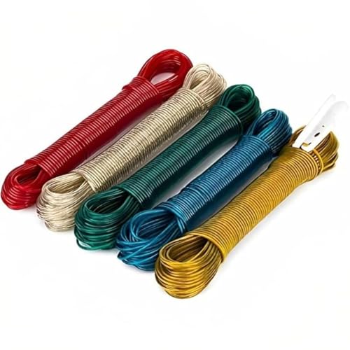 Image of Clothesline Rope, PVC Coated Steel, Multipurpose Indoor /Outdoor Use (Pack of 5 Ropes, 20 Meter)