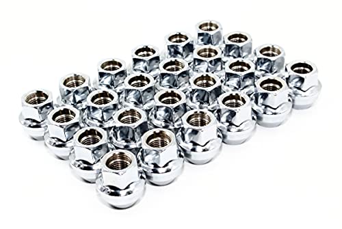 Image of Set of 24 Veritek 14x1.5 mm 13 /16 Hex 1.20 Inch Chrome OEM Factory Style Large Acorn Seat Open End Wheel Cover Retaining Lug Nuts for Ford F-150 Expedition Lincoln Navigator Factory Wheels