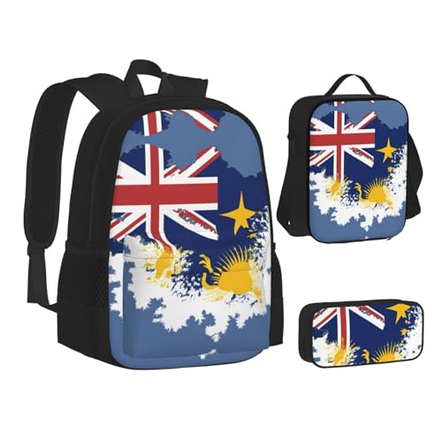 Niue Topographic Flag Map Print 3 Piece Set Backpack, Lunch Bag, Pencil Case, Cute Sturdy For College And Travel2