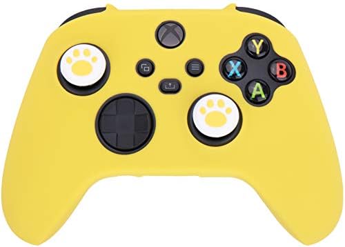 MXRC Silicone Rubber Cowl Pores and skin Case x 1 Anti-Slip Customise for Xbox Sequence X/S Controller x 1(Yellow) + Cat Paw Thumb Grips x 2