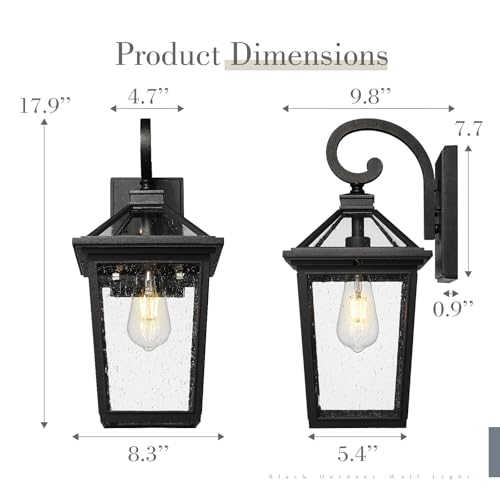Image of zeyu 18 Inch Outside Light Fixture, Exterior Wall Lighting Fixture for House Porch, Die-Cast Aluminum with Seeded Glass, Black Finish, ZX58MB BK