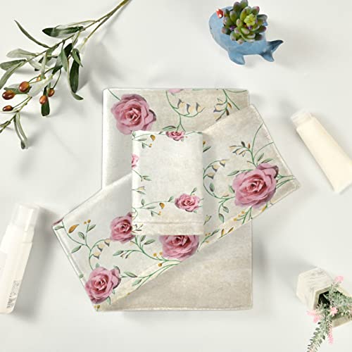Bath Towels Set For Bathroom,Spring Floral Pink Rose Flower,Luxury Set Of 3 Towels,1 Bath Towel,1 Hand Towel,1 Washcloth,Super Absorbent Soft Quick Dry Towel Multifuntion For Hotel Gym Swim Spa #TOP5