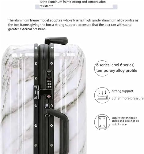 Marble Pattern Suitcase with Aluminum Frame Portable Travel Trolley Case Drop-Resistant PC Hard Shell Carry On Luggage TSA Lock3