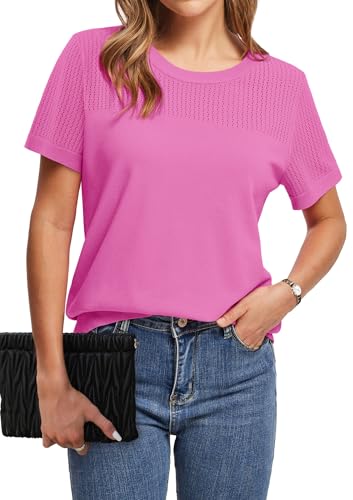 Image of WIHOLL Short Sleeve Sweater for Women Trendy Summer Tops 2026 Early Spring Fashion Business Casual Outfits