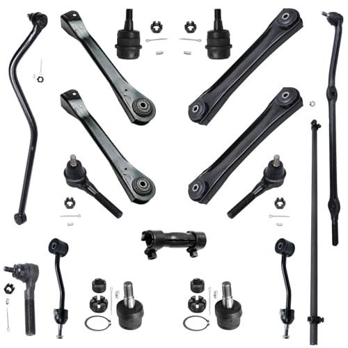 Safety Recall W81 / NHTSA 20V-657 Front Lower Control Arm - 2021 Jeep Cherokee 7 Detroit Axle - Front End 17pc Suspension Kit for 1997-2006 Jeep Wrangler, Lower & Upper Control Arms Ball Joints Sway Bars Track Bar Tie Rods Adjusting Sleeve Drag Link Replacement