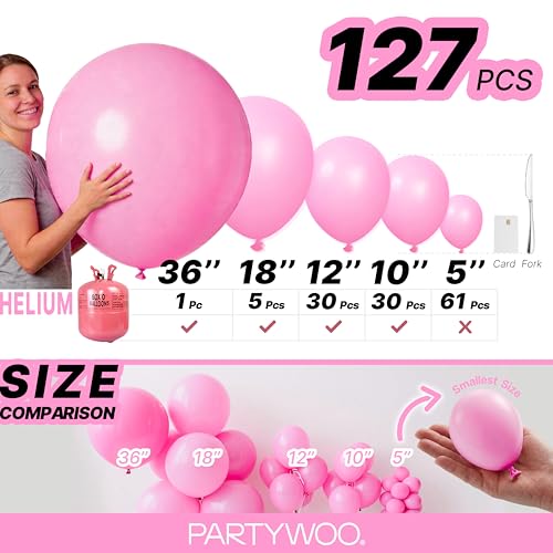 Image of PartyWoo Pink Balloons 127 pcs Different Sizes of 36 18 12 10 5 Inch Matte Pink Balloon Arch Kit Garland for Baby Shower Valentine's Day Princess Bachelorette Birthday Party Decorations Pink-Y11