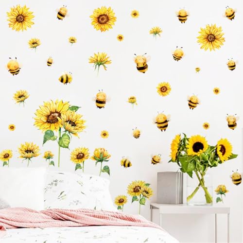 Vinilo Decorativo Cartoon Bee Sunflower para Pared miniatura 4