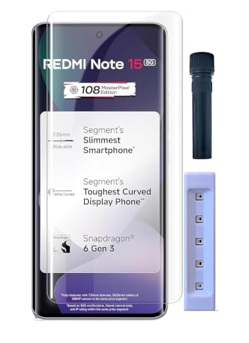 Image of BLACKSHEEP Premium HD+ UV Tempered Glass Screen Protector For Xiaomi Redmi Note 15 5G (Pack of 1) Full Adhesive UV Curved Screen Protector Case Friendly HD Clarity with installation kit