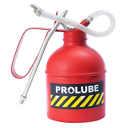 PROLUBE 41433 Steel PT-Type Oil Can, 500ml in Red, Includes 6 Rigid and 7 Flexible Spouts