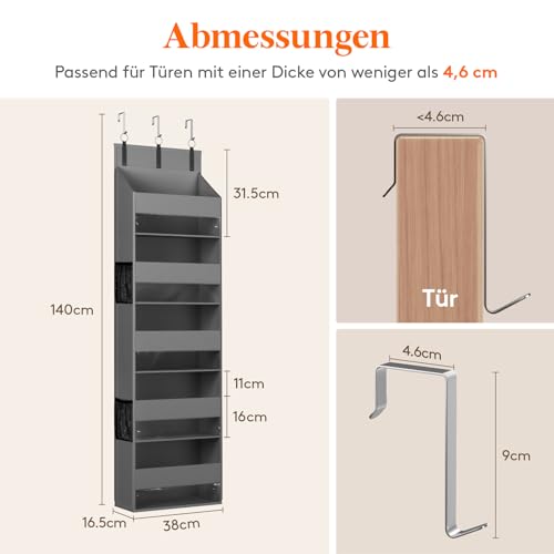 Lifewit Türorganizer Hängeorganizer, 5 Regal klar Fenster hängende Lagerung mit 4 Mesh Seitentaschen, Anti-Tilt 18kg Belastbar, Benutzt für Bad, Schlafzimmer, Küche, Wohnheim,Camper, 1 Packung, Grau