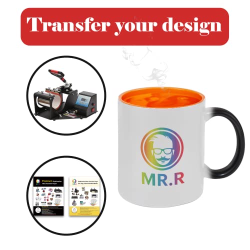 Mr.r 11Oz Set Of 6 Sublimation Blank Magic Ceramic Mug,Full Color Changing Mug With Inner Color Mug And Round Handle, Bright Matte (Orange) #TOP3