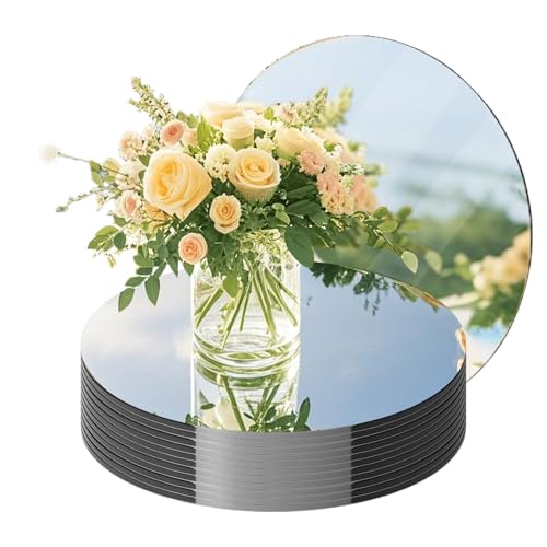 Image of 12PCS Round Mirror Plates for Centerpieces, Mirror Trays 12inch Flat Circle Mirrors for Tables Mirror Centerpieces, Circle Mirror Candle Plates for Table Centerpieces Wedding Party Centerpieces