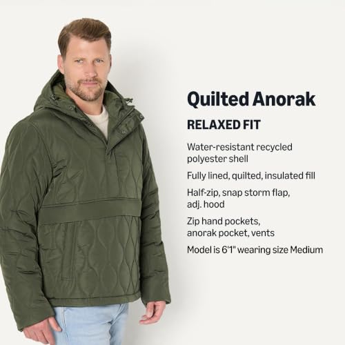 Image of Amazon Essentials Mens Anorak Hooded Quarter-Zip Puffer Coat