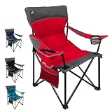 LANMOUNTAIN Oversized Folding Camping Chair,Heavy Duty Padded Portable Lawn Chair w/Extra Large Cup Holder,Side Pocket for Adults Outdoor Sports Hiking Beach Garden Picnic,Red