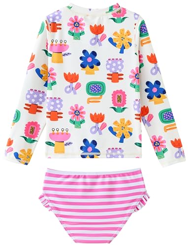 Image of UMELOK Toddler and Little Girls Rash Guard Sets with Bikini Bottoms Swimwear