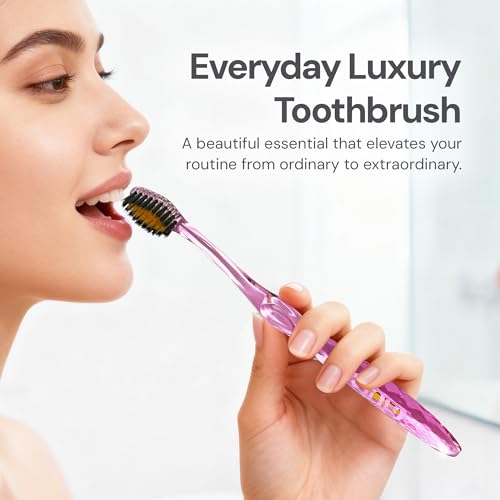 Image of Nano-b Manual Toothbrush Set for Adults with Sensitive Gums, Gold & Charcoal Soft /Medium Bristles, Travel Cases, Blue, Pink, Green, Crystal, 12-Pack