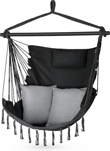 Chaise Suspendue avec 2 Coussins, Balançoire Hamac - 100x130x75cm - BIS 150 kg - pour Intérieur et Extérieur - Style Bohème Adapté à Tout Décor - Idéal Our Balcon ou Jardin