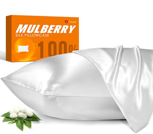 100% Mulberry Silk Pillowcase for Hair and Skin, 22 Momme Pure Natural Silk Pillow Case Both Sided with Zipper, Pillow Cover for Women Mom Men (White, King 20''×36'')