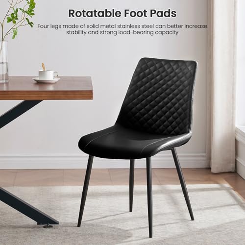 MECHYIN Dining Chairs Set of 4, Black Dining Room Chairs of Upholstery Leather, Mid Century Modern Kitchen Chairs with Stainless Base Metal, Dining Chairs Set for Restaurant, Kitchen, Living Room by MECHYIN - Image 5