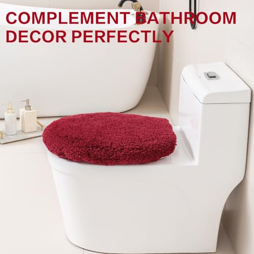Image of Microfiber Toilet Lid Cover, 17.5 inchx15 inch Fits Round Oblong and Elongated | Toilet Seat Covers for Bathroom, Machine Washable, Decorative Fuzzy fur Look Round Toilet Seat Cover Extra Soft Absorbent