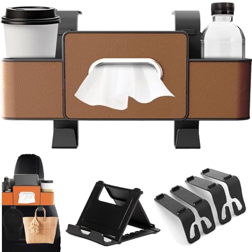3-In-1 Car Backseat Organizer, 2026 New Car Organizer and Storage Box Back Seat, Over The Back Car Seat Back Storage Box for Hold Phones, Drinks, Snacks, Handbags(Brown)