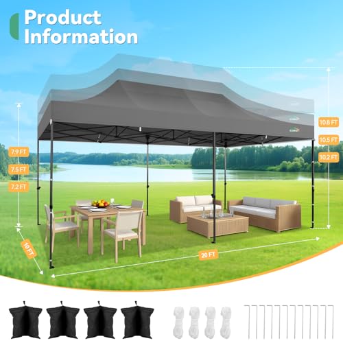 Image of COBIZI 10x20 Heavy Duty Pop Up Canopy Tent with 6 Sidewalls, Gray