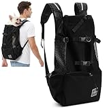 ALLSOPETS Hunderucksack Tragetasche Verstellbar für Kleine Mittelgroße Hunde, Haustier Rucksack zum Spaziergang Wandern Camping Bergsteigen Reisen (Kohlenschwarz, M)