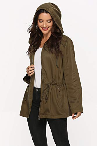 Escalier Women's Versatile Militray Anorak Parka Hoodie Jackets with Drawstring Green S - Thumbnail 2