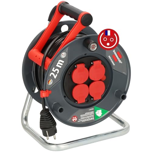 Brennenstuhl Garant V2 IP44 Enrouleur de câble extérieur 25m (Fabriqué en Allemagne, 4 Prises avec Protection Tactile renforcée, Plastique spécial)