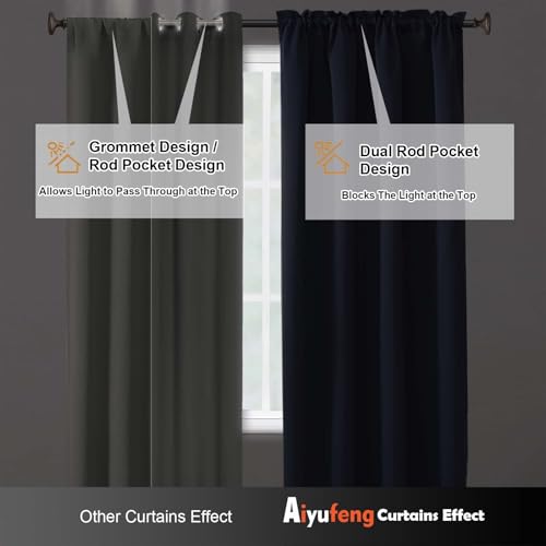Image of Aiyufeng Navy Blue Short 36 Inches Blackout Curtain 2 Panels Set, Half Window Rod Pocket Privacy Curtain Tiers for Kitchen, Curtains Blackout for Bathroom Shades, W40 x L36 Inch, Navy Blue