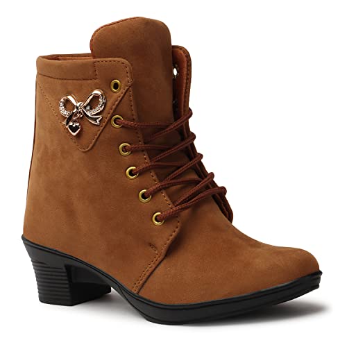 Image of KRAFTER Women's And Girls Classic Winter Suede velvet High heel Boots Casual, Outdoor and Holiday Outings