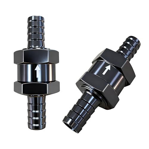 3/8" Fuel One Way Check Valve Inline Non Return, Aluminium Alloy Fuel Line Check Valve for Fuel Line Diesel Gasoline Water, Black (10mm OD,2PCS)