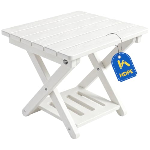 Image of 2-Tier Folding Outdoor Side Table, Heavy Duty HDPE Patio End Table