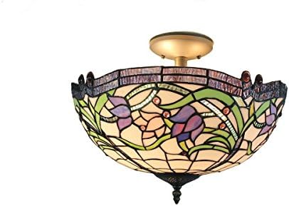 BELOFAY Mission Style Tiffany Ceiling Light Semi Flush Stained Glass Handmade Uplighter Shade Ceiling Lights for Living Room |16x11 Inches (WxH)
