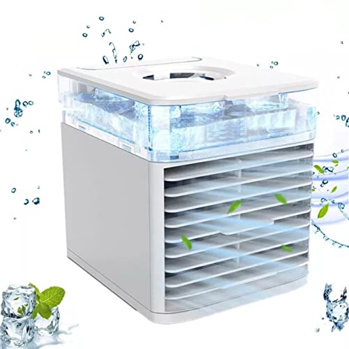 SANDALFON Aire Acondicionado Portátil, Enfriador de Aire, 4 en 1 Air Cooler Humidificador Purificador USB Ventilador 3 Velocidades Ajustables & 7 Colores Luces LED para El Hogar, Oficina