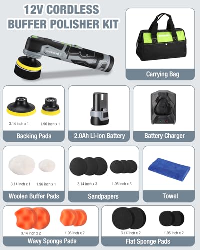 image for WORKPRO Cordless Mini Buffer Polisher, 12V Buffer Polisher for Car Det
