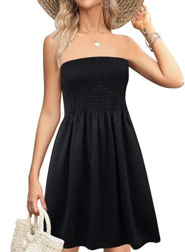 Image of Zyyfly Strapless Dress for Women Summer Beach Boho Smocked Tube Top Dress