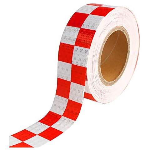 Onerbuy Waterproof Reflective Safety Tape Hazard Caution Warning Sticker High Visibility Strong Adhesive Reflector Roll for Cars, Trucks, Trailers, 6M/20ft, Grid Cover