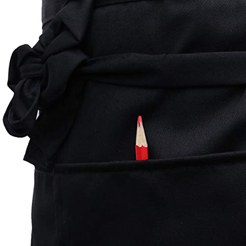 Uonlytech Avental de cintura unissex meio bistrô com 2 bolsos extra grandes, preto, meio avental de