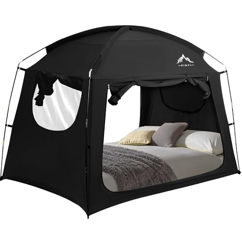 Bed Tent for Adult and Kids,Indoor Portable Light Reducing Twin Size Canopy Tents Breathable Lightweight Private Space for Bed(Black)