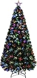DISEÑO PRE-ENCENDIDO: Este árbol de Navidad es fibra óptica pre-iluminada en tres colores y estrella brillante superior, que son energéticamente eficientes y duraderos.