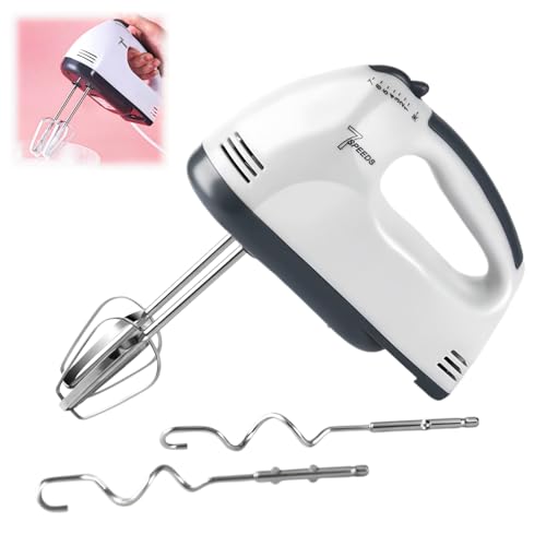 Versatile Compact Electric Hand Mixer, 7 Adjustable Speeds, 2 Stainless Steel Whisks & 2 Emulsion Whisks, 100W Multifunctional Kitchen Mixer for Baking and Food Preparation