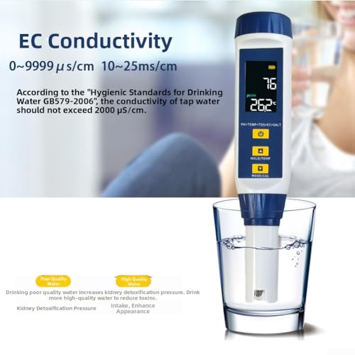 Testeur d'eau multi-paramètres 5 en 1 pH EC TDS Salinité et Température pour analyse précise - 7
