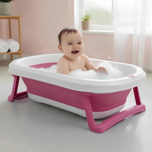 Image of StarAndDaisy Baby Bath Tub for 0 to 5 Years /Bath Tub for Kids 0-3 Years, Tub for Girls & Boys with Foldable Legs, Easy to Store -Pink